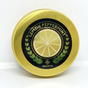 Gold tin of lemon peppermint salve