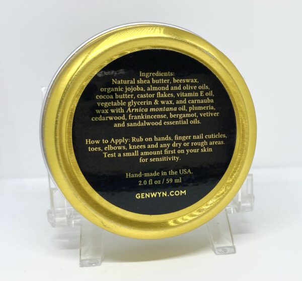 A gold tin with some writing on it