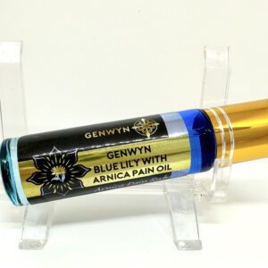 A glass tube of blue jet with arnica pain oil.