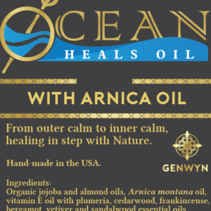 A label for ocean heals oil with arnica oil.