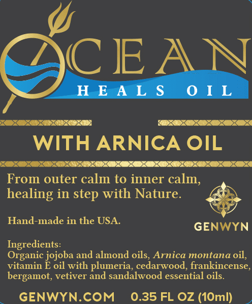 A label for ocean heals oil with arnica oil.