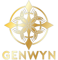 A gold logo with the word genwyn underneath it.